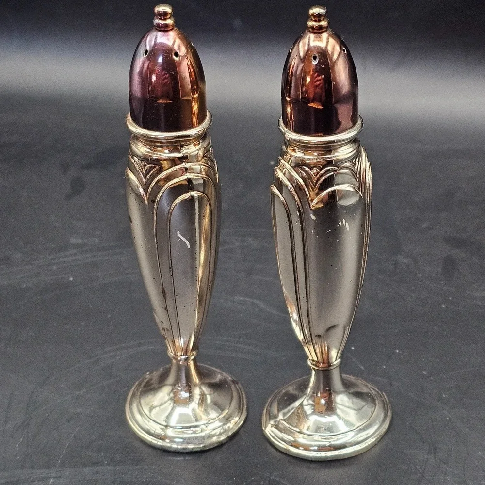 Oneida Salt Pepper Shakers Stamped Weighted 5.5in